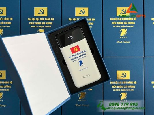 Pin Sạc Dự Phòng HOCO Màu Trắng In Đại Hội Đảng Biểu Đảng Bộ Viễn Thông Hải Dương