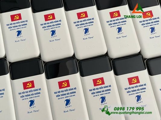 Pin Sạc Dự Phòng HOCO Màu Trắng In Đại Hội Đảng Biểu Đảng Bộ Viễn Thông Hải Dương