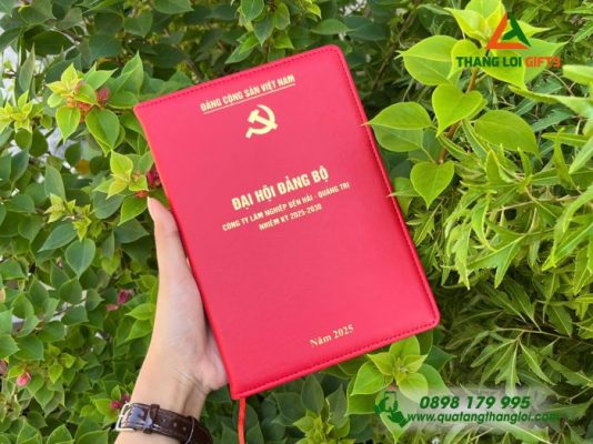 Sổ Tay Dán Gáy Màu Đỏ In Đại Hội Đảng Bộ Làm Quà Tặng