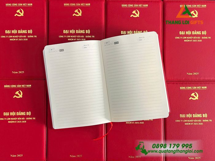 Sổ Tay Dán Gáy Màu Đỏ In Đại Hội Đảng Bộ Làm Quà Tặng