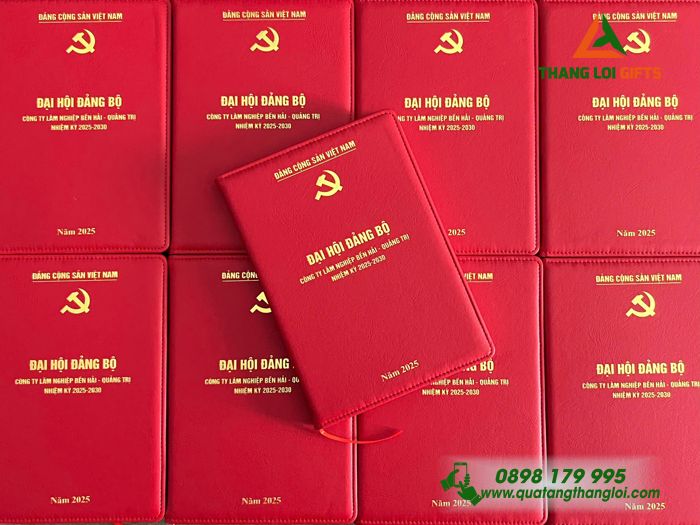 Sổ Tay Dán Gáy Màu Đỏ In Đại Hội Đảng Bộ Làm Quà Tặng