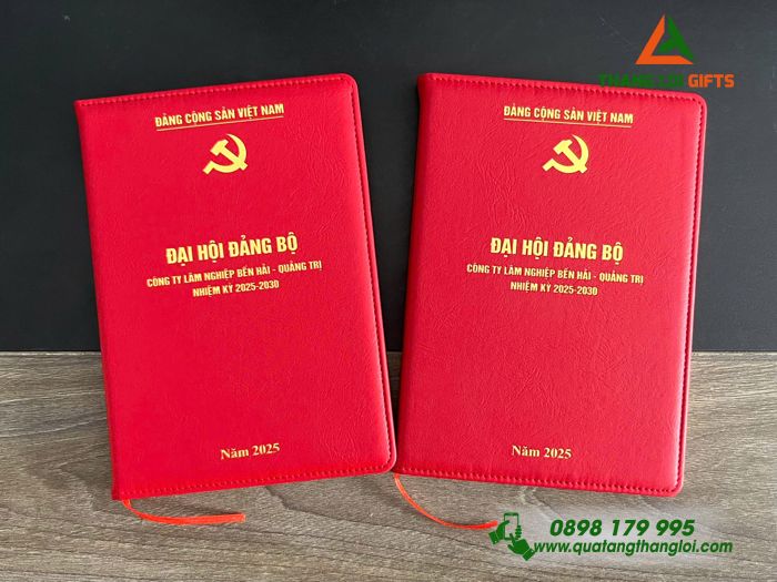 Sổ Tay Dán Gáy Màu Đỏ In Đại Hội Đảng Bộ Làm Quà Tặng