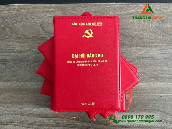 Sổ Tay Dán Gáy Màu Đỏ In Đại Hội Đảng Bộ Làm Quà Tặng