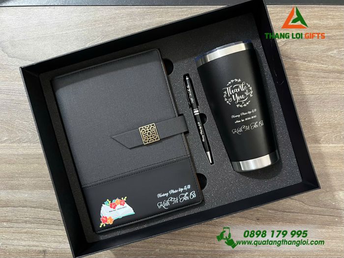 Bộ Qùa Tặng Giftset 3 Món Màu Đen In Khắc Logo KÍNH TRI ÂN CÔ Làm Qùa Tặng