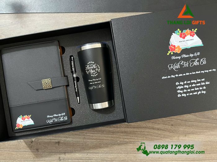 Bộ Qùa Tặng Giftset 3 Món Màu Đen In Khắc Logo KÍNH TRI ÂN CÔ Làm Qùa Tặng