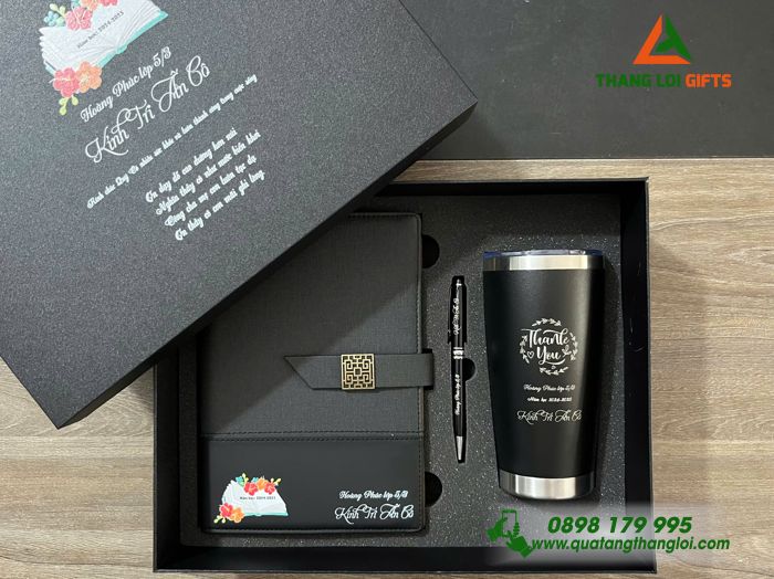 Bộ Qùa Tặng Giftset 3 Món Màu Đen In Khắc Logo KÍNH TRI ÂN CÔ Làm Qùa Tặng