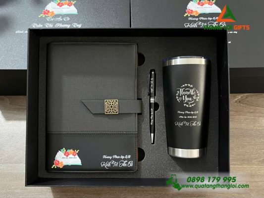 Bộ Qùa Tặng Giftset 3 Món Màu Đen In Khắc Logo KÍNH TRI ÂN CÔ Làm Qùa Tặng