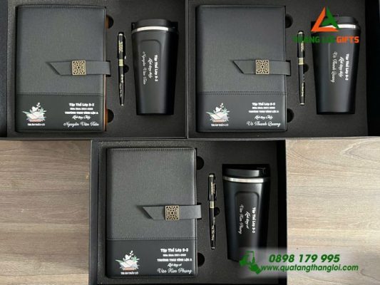Bộ Quà Tặng ( Sổ Tay Bìa Còng+ Bút Ký Kim Loại+ Bình Giữ Nhiệt) - In Khắc Tên Trường THCS Vĩnh Lộc A 