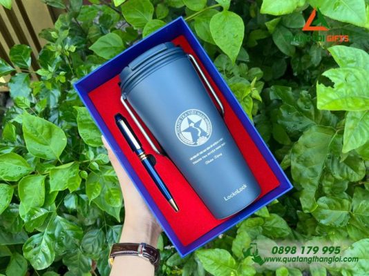 Giftset (Ly Giữ Nhiệt Lock&Lock + Bút Ký Kim Loại) – In Khắc Logo Thanh Tra Huyện Ninh Sơn
