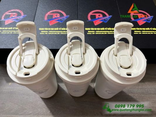 Ly Giữ Nhiệt 530ml - Màu Trắng Kem - Khắc Logo Trung Tâm Du Học Quốc Tế Trần Quang