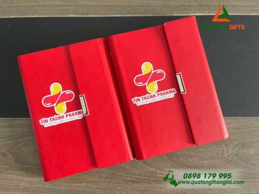 Sổ Tay Bìa Còng Gập 3 - Màu Đỏ - In Logo Tín Thành Pharma