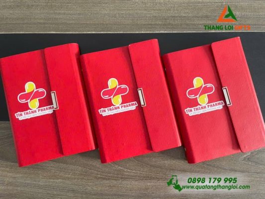 Sổ Tay Bìa Còng Gập 3 - Màu Đỏ - In Logo Tín Thành Pharma