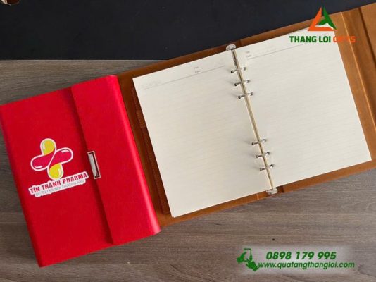 Sổ Tay Bìa Còng Gập 3 - Màu Đỏ - In Logo Tín Thành Pharma