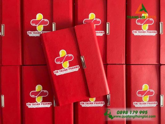 Sổ Tay Bìa Còng Gập 3 - Màu Đỏ - In Logo Tín Thành Pharma