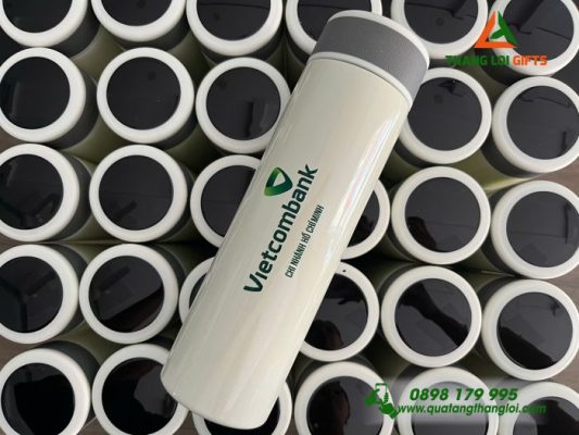 Bình Giữ Nhiệt Hiện Thị Đèn LED – Màu Trắng – In Logo Vietcombank