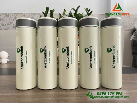Bình Giữ Nhiệt Hiện Thị Đèn LED – Màu Trắng – In Logo Vietcombank