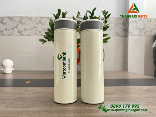 Bình Giữ Nhiệt Hiện Thị Đèn LED – Màu Trắng – In Logo Vietcombankv
