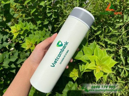 Bình Giữ Nhiệt Hiện Thị Đèn LED – Màu Trắng – In Logo Vietcombank