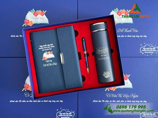 Bộ Quà Tặng (Sổ+Bình+Bút) - In Khắc Tên Trường THCS Linh Trung