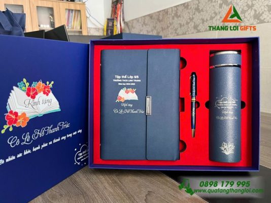 Bộ Quà Tặng (Sổ+Bình+Bút) - In Khắc Tên Trường THCS Linh Trung