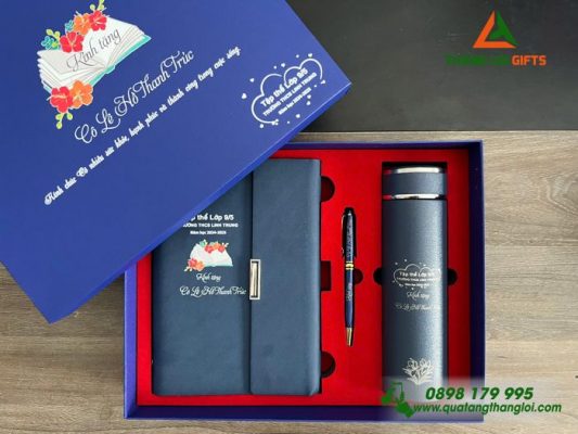 Bộ Quà Tặng (Sổ+Bình+Bút) - In Khắc Tên Trường THCS Linh Trung