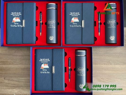 Bộ Quà Tặng (Sổ+Bình+Bút) - In Khắc Tên Trường THCS Linh Trung