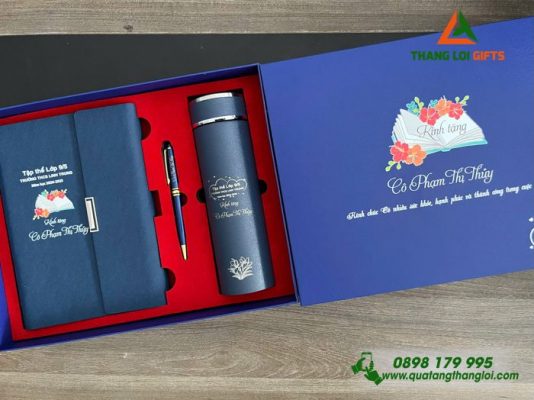 Bộ Quà Tặng (Sổ+Bình+Bút) - In Khắc Tên Trường THCS Linh Trung