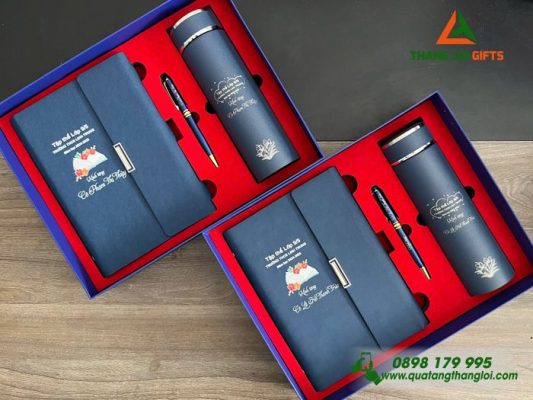 Bộ Quà Tặng (Sổ+Bình+Bút) - In Khắc Tên Trường THCS Linh Trung