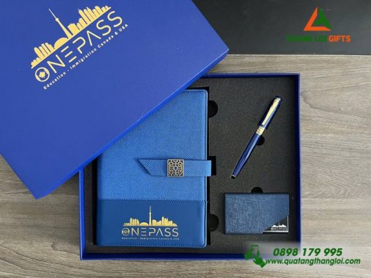 Giftset (Sổ +Namecard +Bút) – In Khắc Logo Doanh Nghiệp ONEPASS