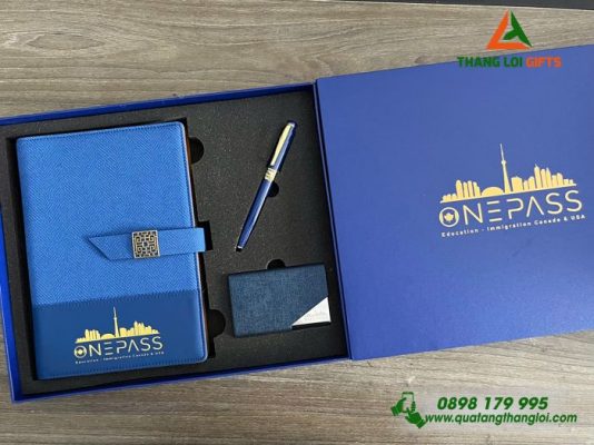 Giftset (Sổ +Namecard +Bút) – In Khắc Logo Doanh Nghiệp ONEPASS