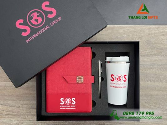 Gifset ( Sổ+ Ly+ Bút ) - In Khắc Logo Doanh Nghiệp SOS
