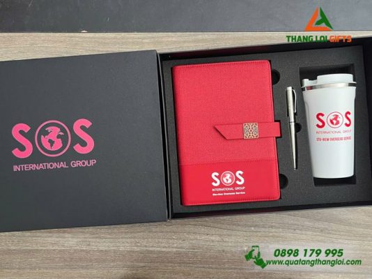 Gifset ( Sổ+ Ly+ Bút ) - In Khắc Logo Doanh Nghiệp SOS