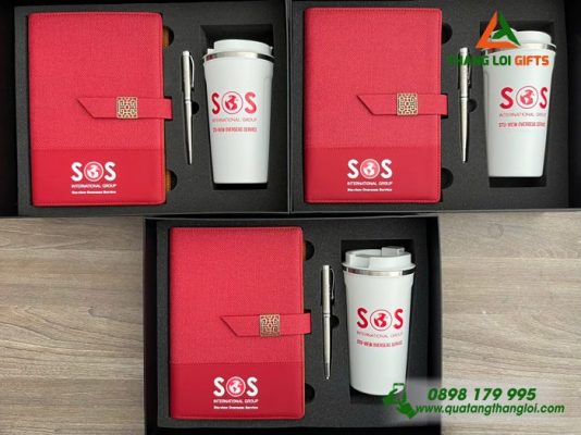 Gifset ( Sổ+ Ly+ Bút ) - In Khắc Logo Doanh Nghiệp SOS