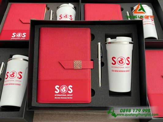 Gifset ( Sổ+ Ly+ Bút ) - In Khắc Logo Doanh Nghiệp SOS