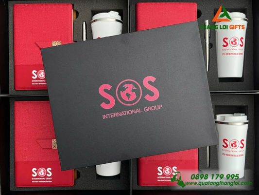 Gifset ( Sổ+ Ly+ Bút ) - In Khắc Logo Doanh Nghiệp SOS