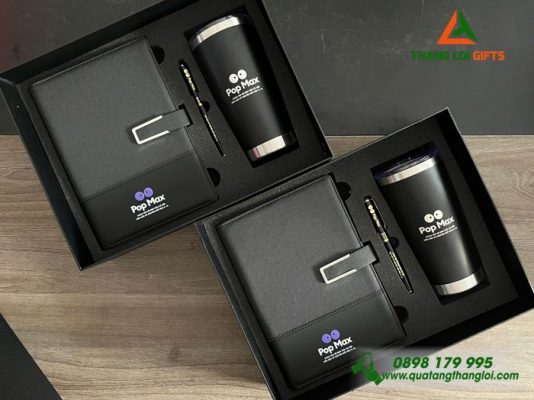 Combo Quà Tặng (Sổ+Ly+Bút) ) - In Khắc Logo Pox Max
