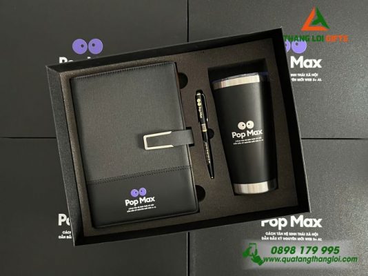 Combo Quà Tặng (Sổ+Ly+Bút) ) - In Khắc Logo Pox Max