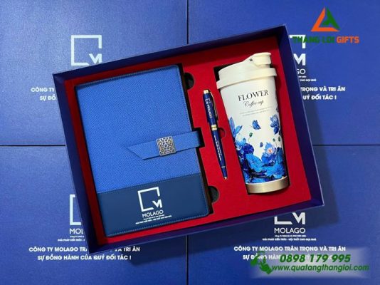 Set Quà Tặng (Sổ+Ly+Bút) - In Khắc Logo Doanh Nghiệp MOLAGO