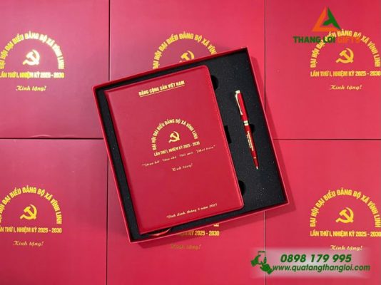 Set Quà Tặng (Sổ+Bút) – In Khắc Logo Đảng Làm Quà Đại hội Đảng Bộ Vĩnh Linh
