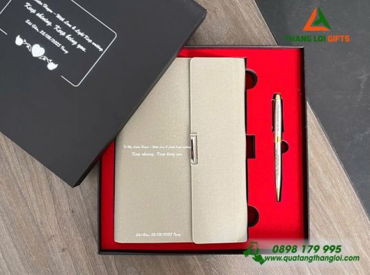 Bộ Quà Tặng (Sổ+Bút) Trắng Kem - In Khắc Nội Dung Làm Qùa Tặng