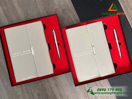 Bộ Quà Tặng (Sổ+Bút) Trắng Kem - In Khắc Nội Dung Làm Qùa Tặng