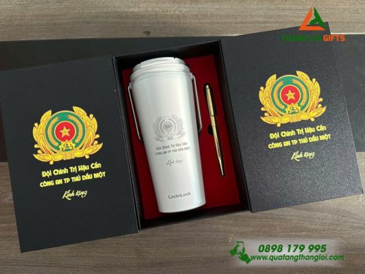 Gifset (Ly Giữ Nhiệt + Bút Ký) - In Khắc Logo Đội Chính Trị Hậu Cần