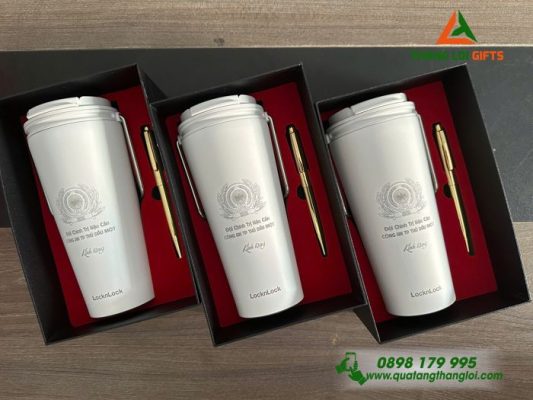 Gifset (Ly Giữ Nhiệt + Bút Ký) - In Khắc Logo Đội Chính Trị Hậu Cần
