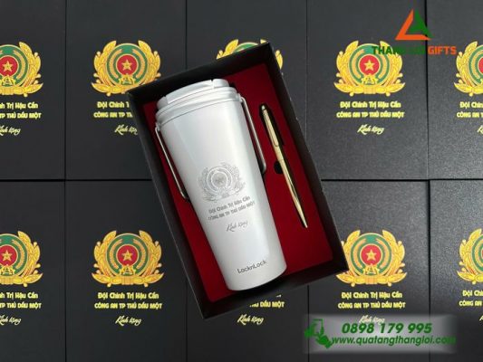 Gifset (Ly Giữ Nhiệt + Bút Ký) - In Khắc Logo Đội Chính Trị Hậu Cần