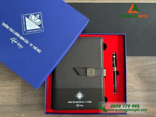 Set Quà Tặng (Sổ+Bút) - In Khắc Logo Trường THCS Lương Định Của