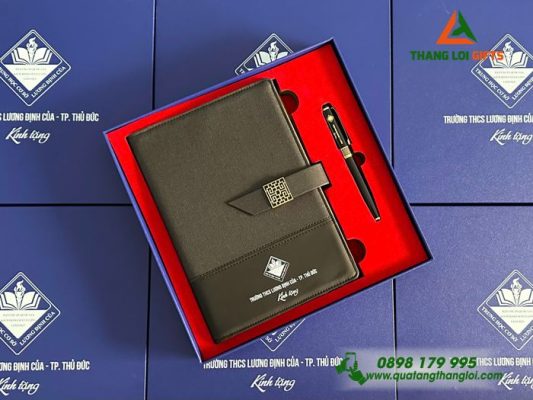 Set Quà Tặng (Sổ+Bút) - In Khắc Logo Trường THCS Lương Định Của