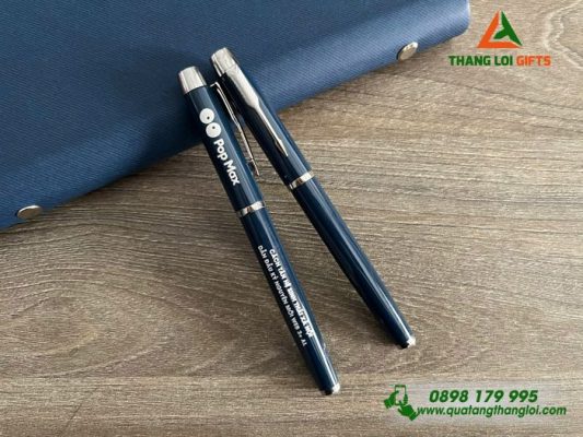 Bút Ký Parker - Màu Xanh Navy Khoen Bạc - Khắc Logo Pop Max