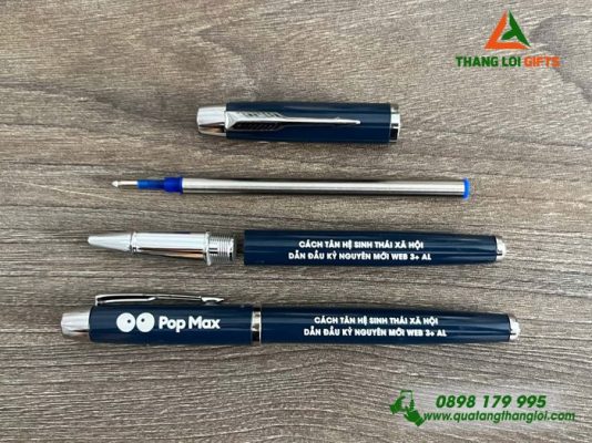 Bút Ký Parker - Màu Xanh Navy Khoen Bạc - Khắc Logo Pop Max