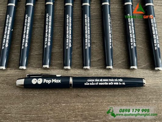 Bút Ký Parker - Màu Xanh Navy Khoen Bạc - Khắc Logo Pop Max