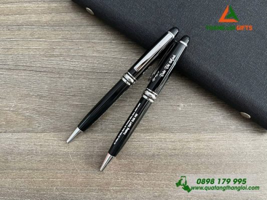 Bút Ký Kim Loại – Màu Đen Khoen Bạc – Khắc Tên Tập Thể Cựu Học Sinh